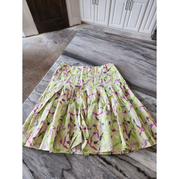 Liz Claiborne 90s Vintage High Heel Shoes‎ Printed Cotton Full Skirt - Picture 1 of 7